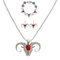 Zinc Alloy Fashion Cartoon Skull Cow Head Necklace Earrings Bracelets Kit Vintage Women Girl Gift Jewelry Set irene inevent