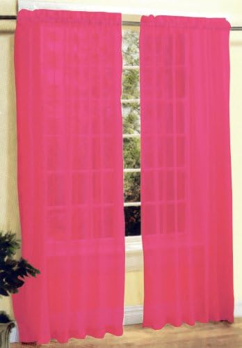 New 2 Pcs Sexy Sheer Voile Window Curtain Panel Set Hot Pink Rose 58"x84"