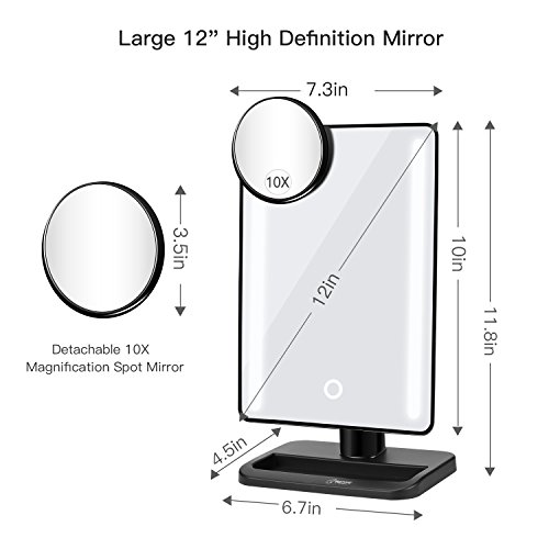 BESTOPE 24 LED Makeup Mirror with 12 inch Lighted Vanity Mirror, Detachable 10X Magnifying Mirror and Touch Screen Dimming for Bathroom and Cosmetic - Thumbnail 4