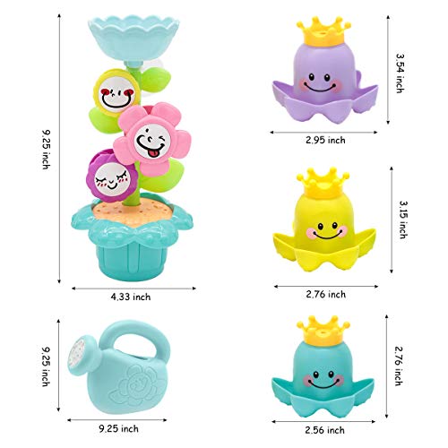 Lydaz Bath Toys Set, Kids Flower Waterfall Water Station, Stacking Cups Watering Can Plus Bath Toy Organizer, 6 PCs Bathtub Bathtime Toys Baby Toddlers