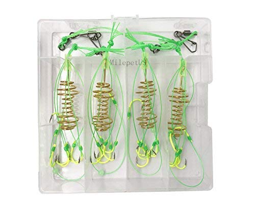 MilepetUS Carp Fishing Baits Hook Lure Trap Luminous Hooks with Drum Type Spring Feeder and Glow Fishing Beads Coarse Fishing Tackle (12#)