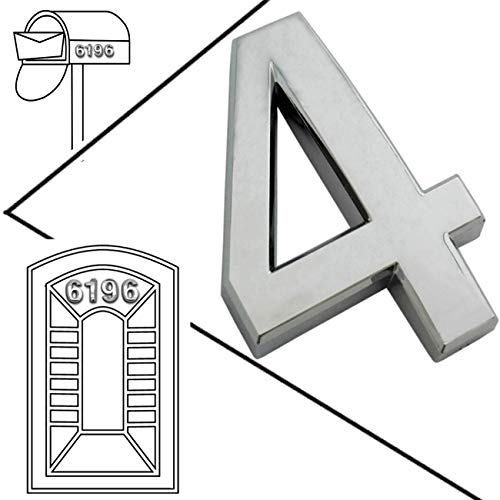3D Mailbox Numbers, 2 Pcs Self Adhesive Metal Silver Number 4, Floating Appearance Door House Numbers, Street Address Plaques Numbers for Residence and Mailbox- 2-3/4"