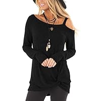 PinUp Angel Black Comfy Soft Casual Cold Shoulder Long Sleeve Side Twist Knotted Tops Blouse