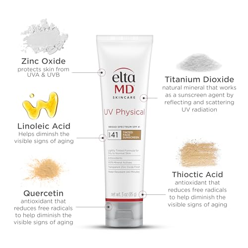 ELTAMD UV PHYSICAL TINTED MINERAL SUNSCREEN FOR FACE – SPF 41 TINTED SUNSCREEN FOR FACE, 100% MINERAL, 3.0 OZ TUBE