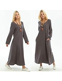 Anysize F148A - Vestido de manga larga de lino y algodón para primavera, verano, talla grande