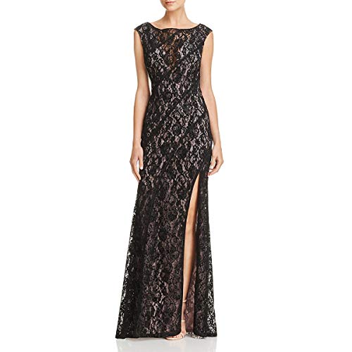 Aidan Mattox Black Soutache Diamond Patterned Column Evening Dress