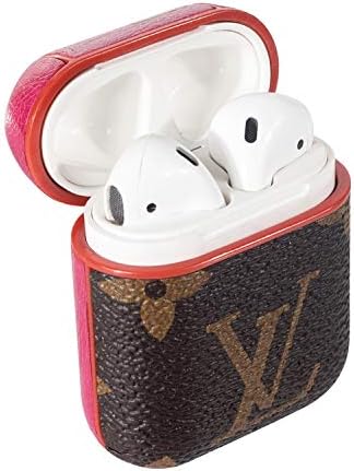AirPods 1&2 PU Leather Designer Case, Protective Shockproof Case Cover with Carabiner Keychain Compatible with Apple AirPods Charging Case for Men and Women (Monogram Brown) (Monogram Brown)