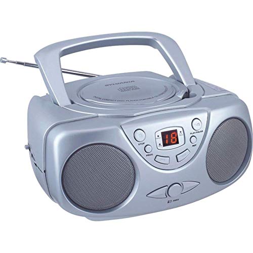 Sylvania SRCD243 Portable CD Player with AM/FM Radio, Boombox (Silver) (Renewed)