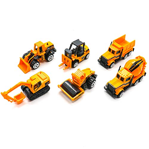 HUELE Set of 6 Mini Construction Play Vehicles Toy Set Assorted Truck Cars Boys Toys