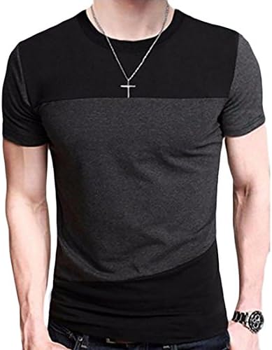 Papijam Mens Slim Fit Contrast Color Crewneck Short Sleeve T Shirts Black L