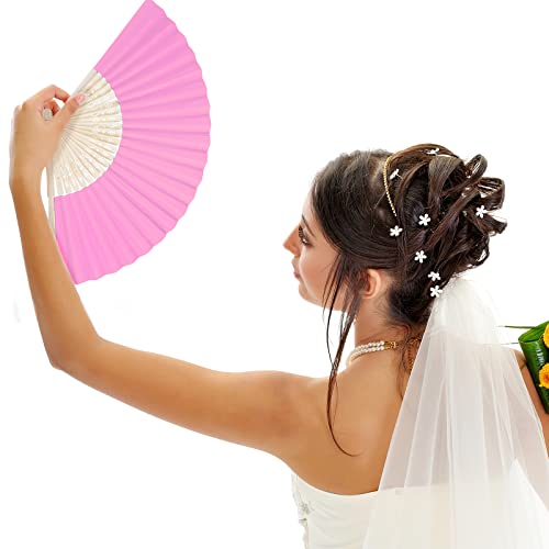 JOHOUSE 28PCS Folding Paper Fans, Handheld Bamboo Fans Foldable Decorative Fans 14 Colors Japanese Chinese Style for Summer Beach Party Dancing DIY Wall Decoration