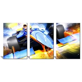 3 Panel Canvas Wall Art - Racing Car in Motion at High Speed - Giclee Print Gallery Wrap Modern Home Art Ready to Hang - 16"x24" x 3 Panels