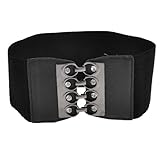 Ladies Glittery Rhinestones Detail Interlock Buckle Elastic Cinch Belt