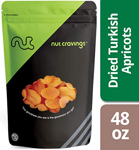 NUT CRAVINGS Dry Fruits - Sun Dried Turkish Apricots, No Sugar Added (48oz - 3 LB, Bulk) Packed Fresh in Resealable Bag - Sweet Snack, Healthy Food, Naturally Grown, Vegan, Kosher Certified
