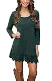 MiYang Women's Long Sleeve A-line Lace Stitching Trim Casual Dress M Green