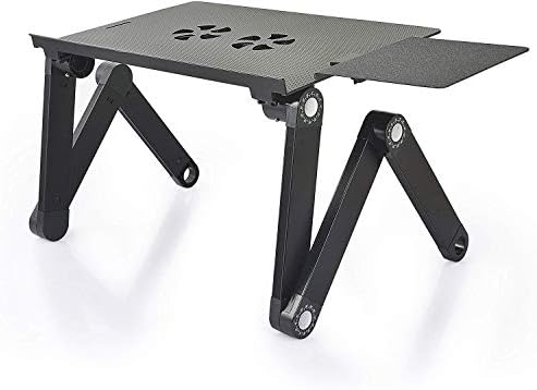 OPcFKV Laptop Stand for Bed and Sofa, Cozy Desk Portable Adjustable Laptop Table Stand Up/Sitting with 2 CPU Cooling Fans and Mouse Pad, Ergonomics Design Aluminum Suitable for Reading Studying