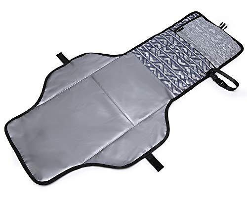 ELENTURE Diaper Changing Pad, Baby Infant Portable Travel Changing Station Mat Bag with Kneecap (Gray/White Dot)