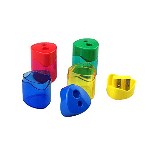 Miukada Manual Pencil Sharpener with Receptacle for Regular or Oversize Pencil/Crayons. Double