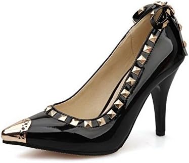 BalaMasa Womens Winkle Pinker High-Heels Black Patent Leather Pumps-Shoes - 7.5 B(M) US