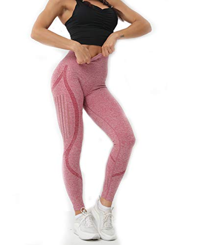 Women's High Waist Seamless Leggings Ankle Yoga Pants Squat Proof Workout Tight Pink - Thumbnail 2