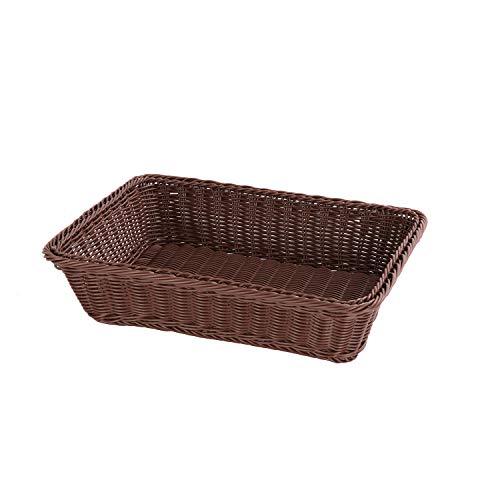 15.7" Poly-Wicker PP Rattan Bread Basket Bread Shop Supermarket Display Basket Woven Tabletop Food Fruit Vegetables Restaurant Serving Basket (Dark Brown, Middle 40x30x10cm)