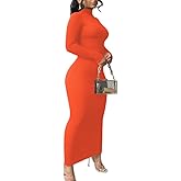 Nimsruc Women Bodycon Maxi Dress Long Sleeve Casual Long Dresses
