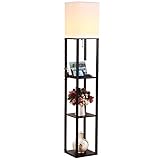 Brightech – Maxwell USB Shelf Floor Lamp – Mood Lighting for your Living Room and Bedroom – Shade Diffused Light Source with Open-Box Shelves – Classic Black
