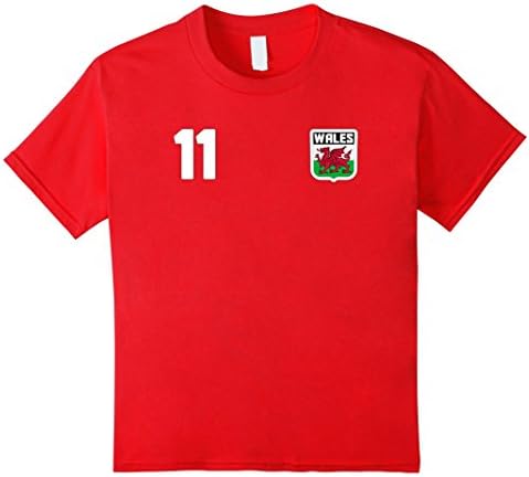 unisex-child WALES T-shirt Welsh Tee Cymru Retro Soccer Football Futbol 8 Red