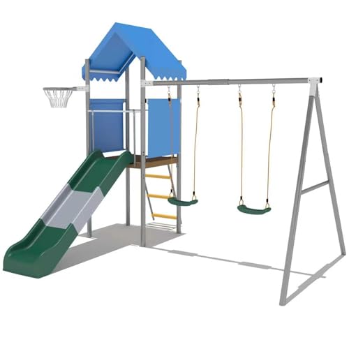 Heavy Duty Kids Outdoor Playset: Dual Swings, Slide & Basketball Hoop – Galvani…