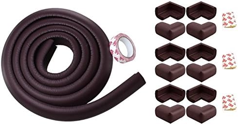 DEDSO Edge & Corner Guard Set – 2 Meter Coverage Edge Cushion Incl 12 Corner Guard - Kids Safety Furniture,Marble & Glass Edge Cushion Protector (Brown-1 x Cushion +12 x Corner Guard)