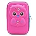JUJIN Cute Owl Face Hardtop EVA Pencil Case Big Pencil Box with Compartment for Kids (Rose Red)