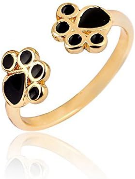 palettei Paw Print Ring - Lovely Double Puppy Dog Paw Open Ring for Women Girls