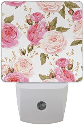 Led Night Light Floral Flower Rose Pattern Pink, Auto Senor Dusk to Dawn Night Light Plug in for Kids Baby Girls Boys Adults Room