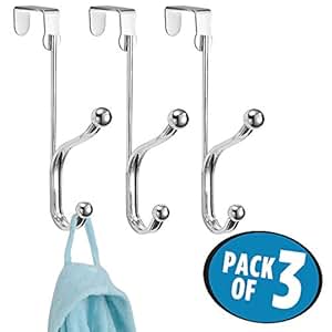 mDesign Percheros de puerta con ganchos dobles - Set de 3 ganchos para