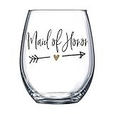 (Black/Gold Imprint) Maid Of Honor Wine Glass - 17 oz Stemless Wine Glass - Maid of Honor Proposal Gift