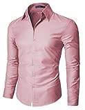 Doublju Mens Dress shirts with Shinning Fabric PINK (US-XL/ASIAN-2XL)