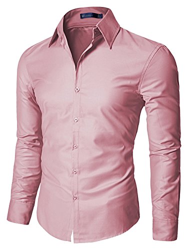 Doublju Mens Dress shirts with Shinning Fabric PINK (US-M)