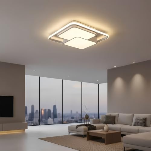 Luminária de Teto Quadrada LED 30W Bivolt - Design Minimalista, Corpo em Ferro com Pintura Espessa e Luz Suave para Quarto e Sala (2 Quadrados)