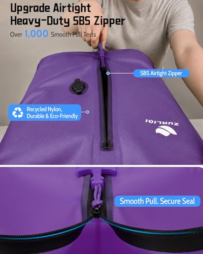 Zurligi Travel Vacuum Bag with Wireless Pump, IPX8 Waterproof Durable, Airtight Heavy-Duty Zipper, Portable Reusable Compression Packing Cubes with Shoulder Strap for Travel, Moving, Home Storage