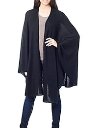 NOVICA Negro (mezcla de lana de alpaca peruana Wrap, "Bold Negro