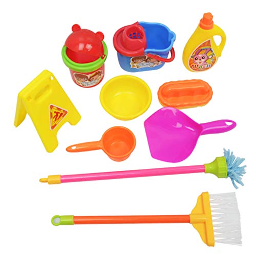 Transer- Kids Pretend Cleaning Set Housekeeping Accessories for Toddler Kids Boys Girls - Included Water Bucket, Broom, Mop, Dustpan, Wet Floor Sign, Sponge, Trash Can Etc. (Multicolor)