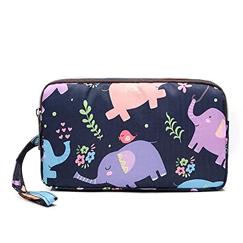 Fun PVC Canvas Wallet Purse Pouch Triple Zip w/Wrist Strap Wristlet Clutch Bag Xmas Bday Gift (Elephants)