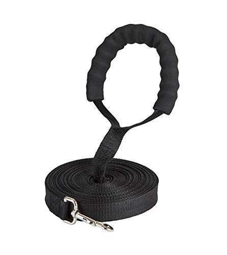Dog Training Lead Leash,with Comfortable Padded Handle 6m/20ft Long Nylon Training Dog Leash for Medium and Large Dogs (Black)