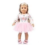 YOMORES Unicorn Dress for 18 Inch American Girl Doll Pink Long Sleeve Veil Soft Cotton Unicorn Dress(C3)