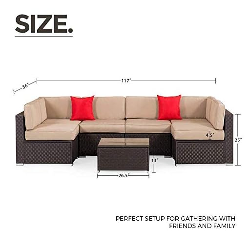 Suncrown Outdoor Patio Furniture 7 Piece Wicker Sofa Set Washable Seat Cushions With Ykk Zippers And Modern Glass Beachfront Decor