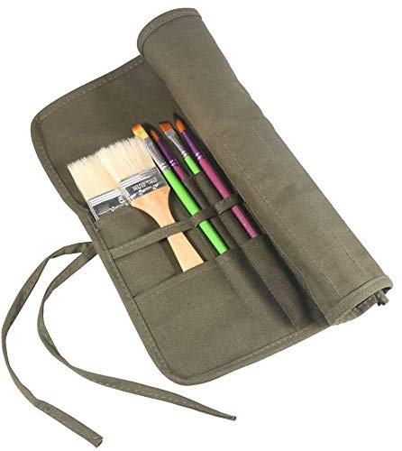 AMGOMH 22 Slots Paint Brush Holder Canvas Storage Art Brush Roll Up Case for Oil Watercolor Gouache Art Paint Brushes (Army Green)