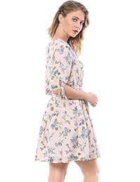 Allegra K Mujer Boho media solapa corbata puños por encima de la rodilla cuello en V vestido de flores