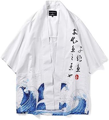 Men's Japanese Harajuku Fish Printed Kimono Cardigan Casual Jackets Streetwear