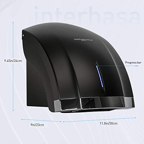 interhasa! Premium Quality High Speed 1800W Automatic Electric Commercial Hand Dryer (Black-110V)