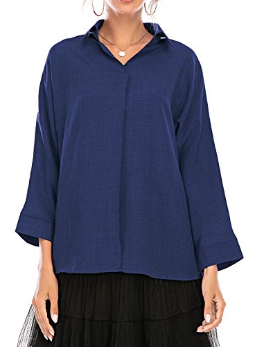 Women\'s Casual Long Sleeve Blouse Top High Low Tunic V Neck Pullover Shirt (Blue, X-Large)